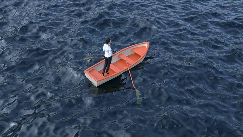 A person using a liferaft